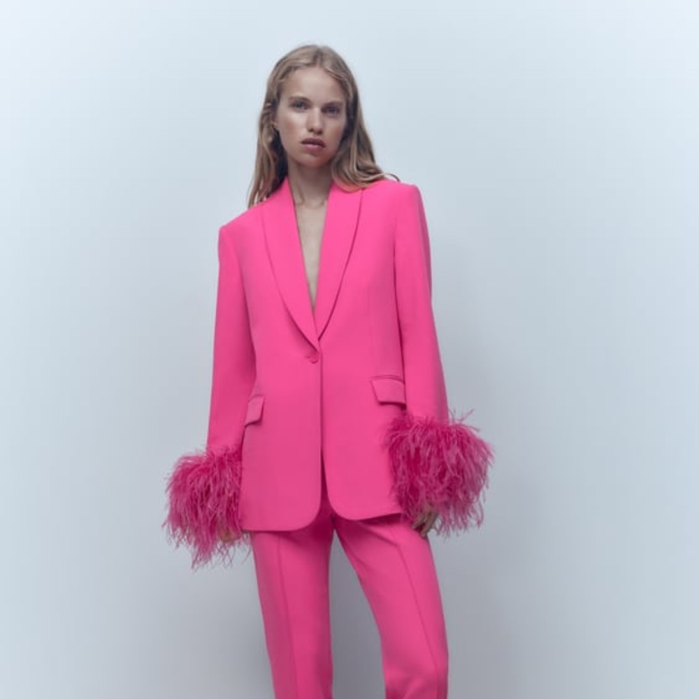 Zara Hot Pink Feather Blazer Size Small S